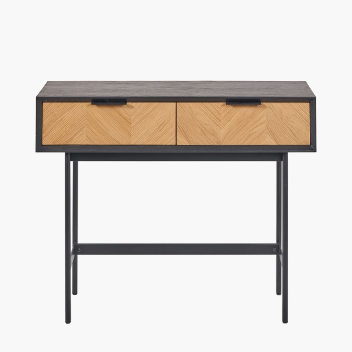 Hailee Black and Natural Chevron Oak and Pine Wood 2 Drawer Console Table