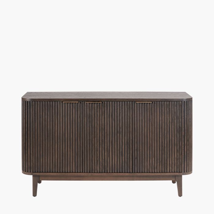 Raie Dark Brown Ribbed Oak & Pine Wood 3 Door Sideboard