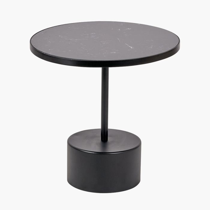 Enzo Black Marble and Black Metal Cylinder Base Coffee Table