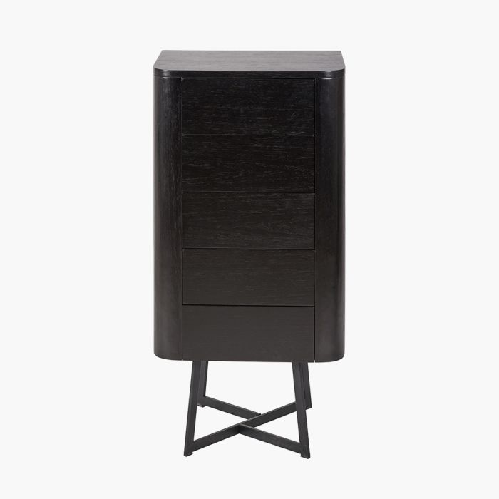 Ukiah Black Ash Veneer and Black Metal 5 Drawer Tall Boy