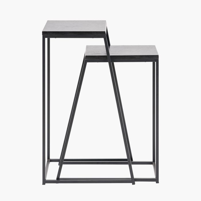 Mashiko Set of 2 Black Ash Veneer and Black Metal Side Tables