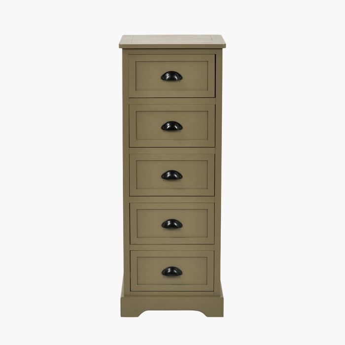 Croft Olive Pine Wood 5 Drawer Unit
