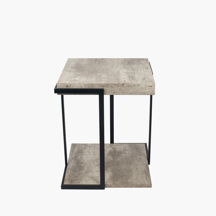 Jersey Concrete Effect MDF & Black Iron Side Table