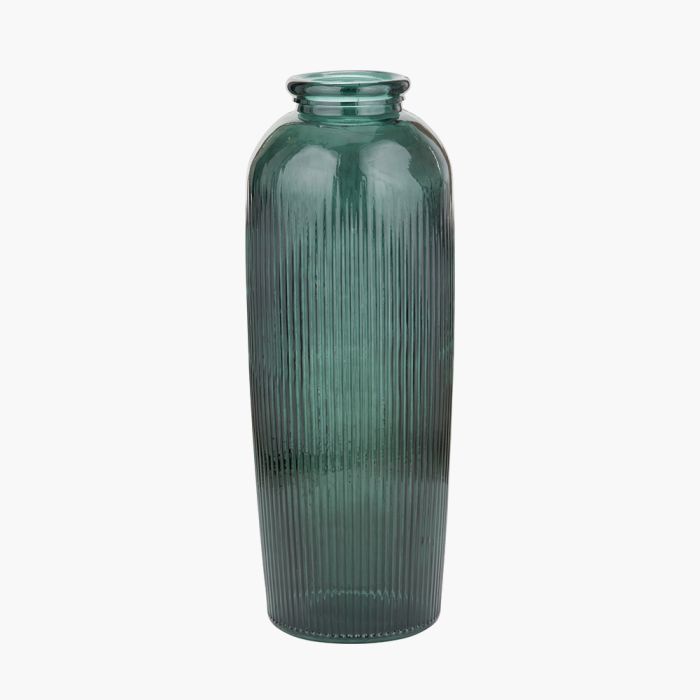 Sea Green Recycled Glass Ribbed Vase Tall