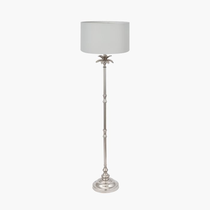 Trafalgar Nickel Metal Palm Tree Floor Lamp Base with Harry 45cm Ivory Cotton Mix Cylinder Lampshade