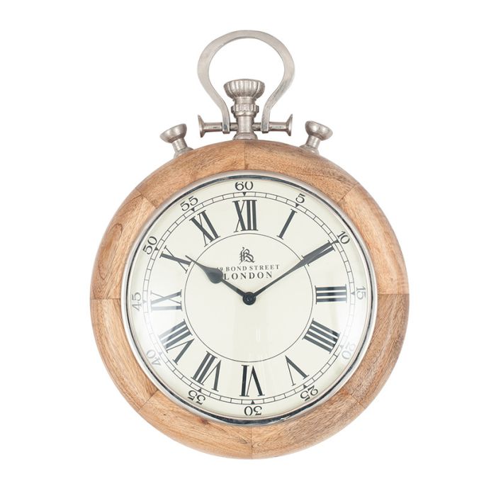 Nickel & Wood Stopwatch Wall Clock