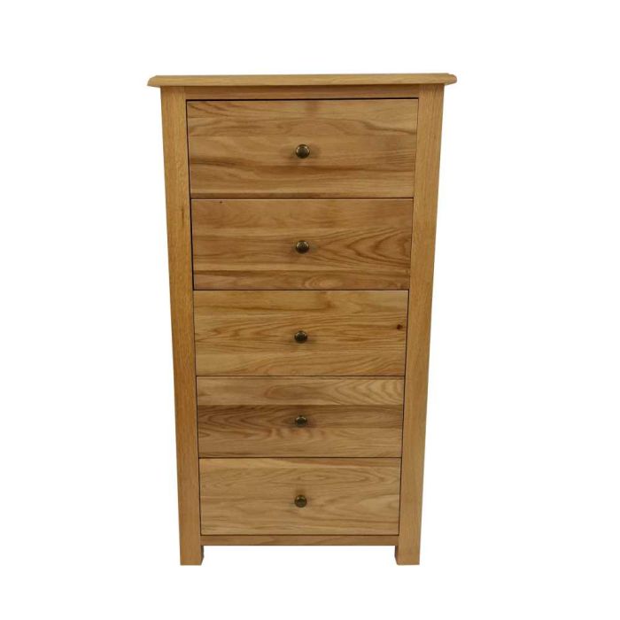 Grange 5 Drawer Solid Natural Oak Tall Boy Unit  60x43x110cm