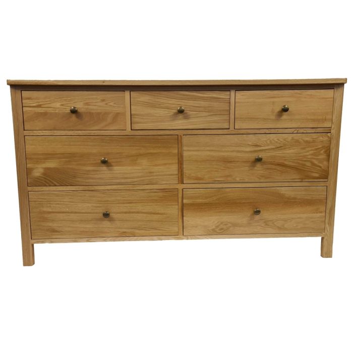 Grange 7 Drawer Solid Natural Oak Chest of Drawers 135x40x76cm