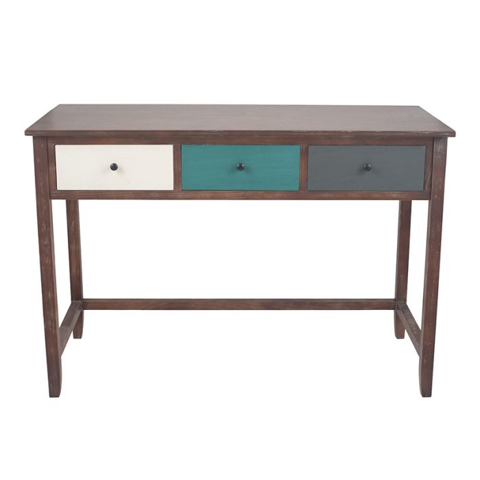 Pine Wood Multicoloured 3 Drawer Desk K/D