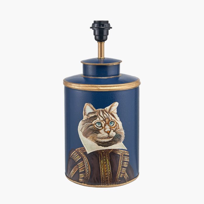Cat Blue Hand Painted Metal Table Lamp