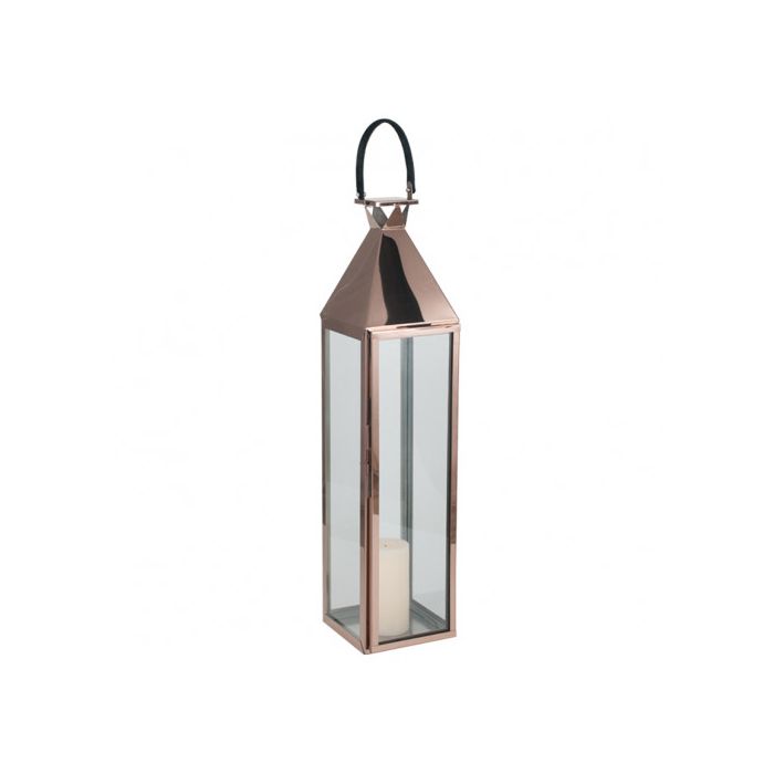 Shiny Copper Stainless Steel & Glass Large Lantern