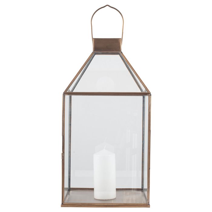 Shiny Brass Metal & Glass Square Lantern