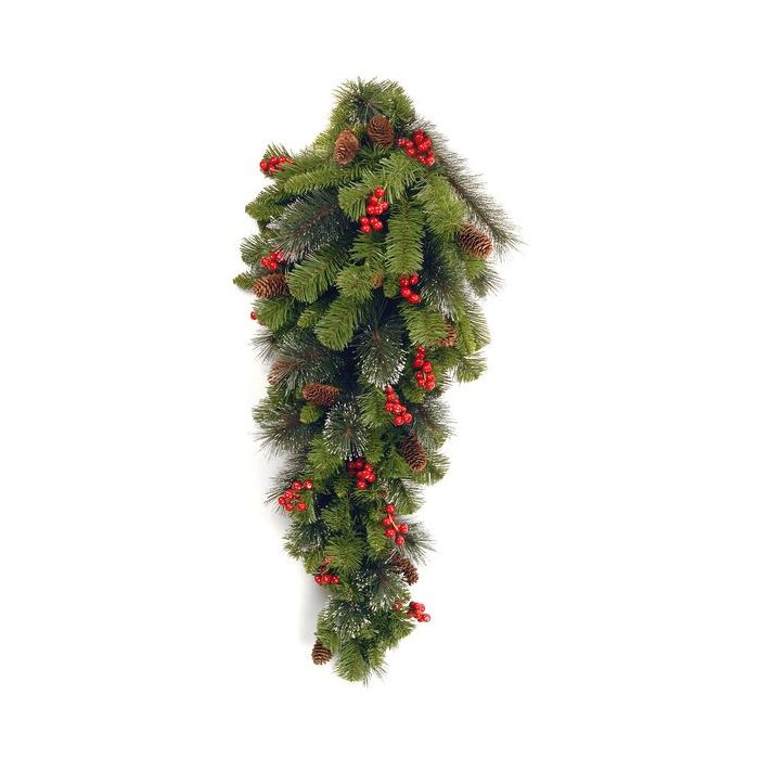 Crestwood Artificial Spruce 28" Teardrop with Cones,Berries,Glitter