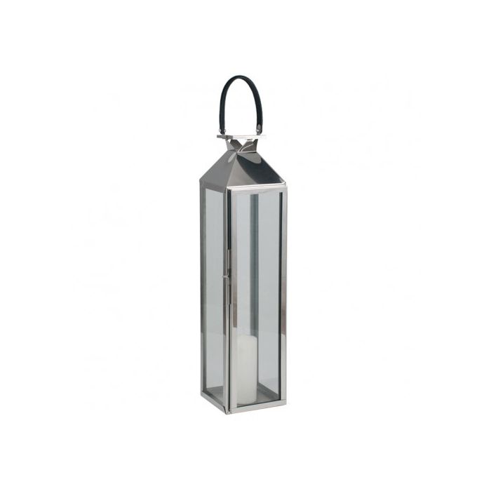 Shiny Nickel Stainless Steel & Glass Medium Lantern