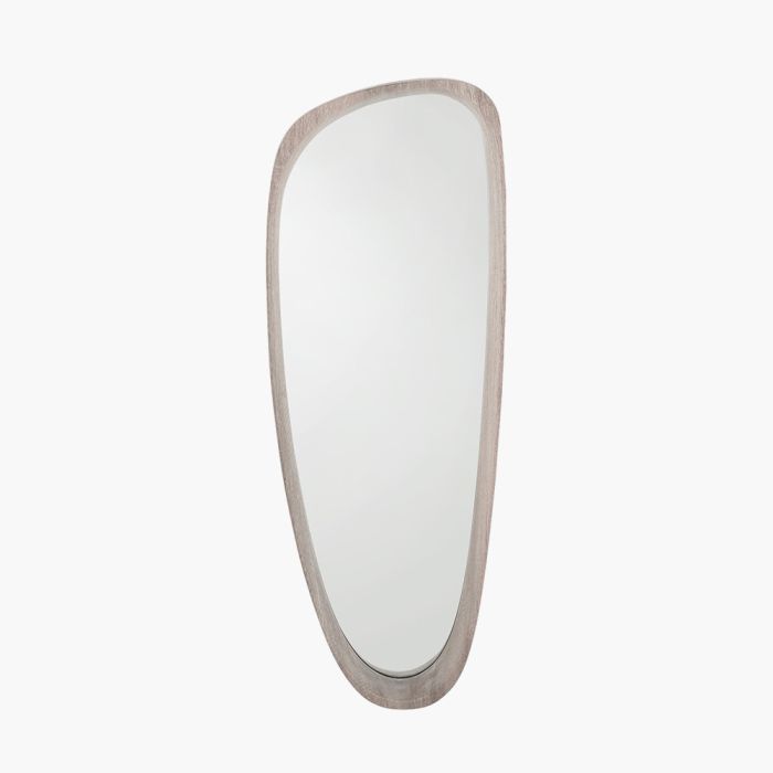 Grey Oak Wood Veneer Teardrop Wall Mirror