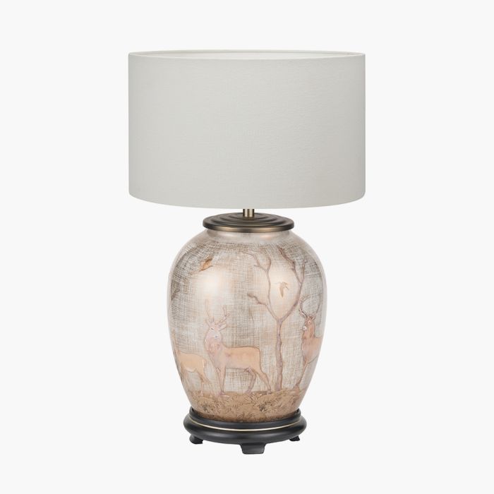 Deer Medium Glass Table Lamp Base with Henry 35cm White Handloom Cylinder Lampshade