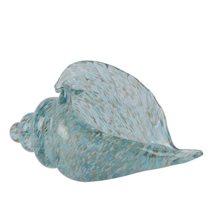 Glass Conch Shell - Blue Gold and White