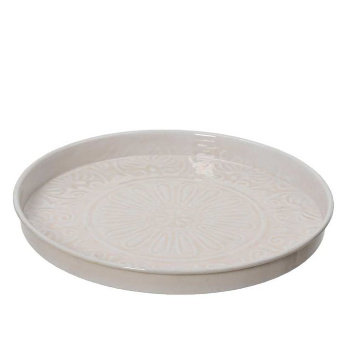 Cream Enamel Coated Metal Serving Tray