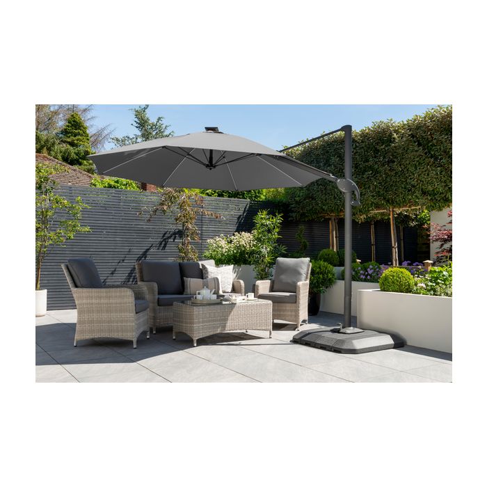Onebo 300cm Cantilever Parasol with Lights and Base - Carbon