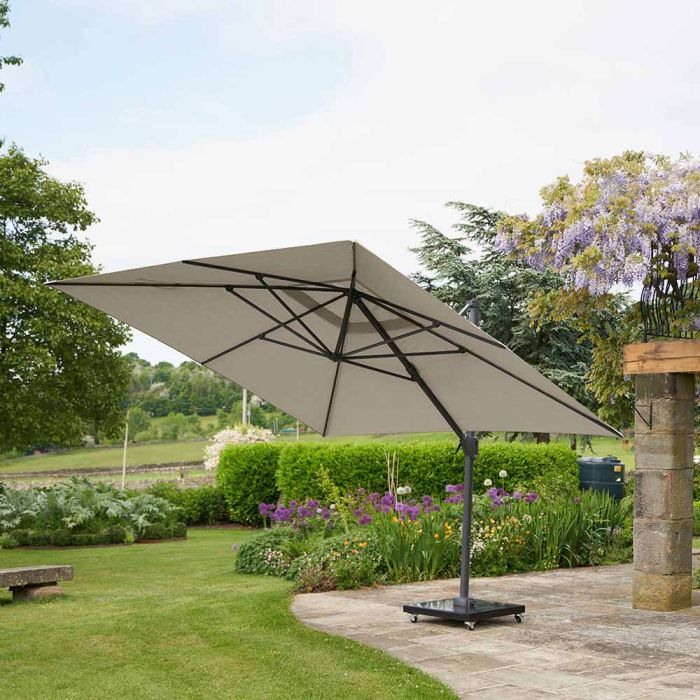 Platinum Challenger T2 Cantilever Parasol 300x300x265cm. Anthracite Frame. Champagne Canopy 