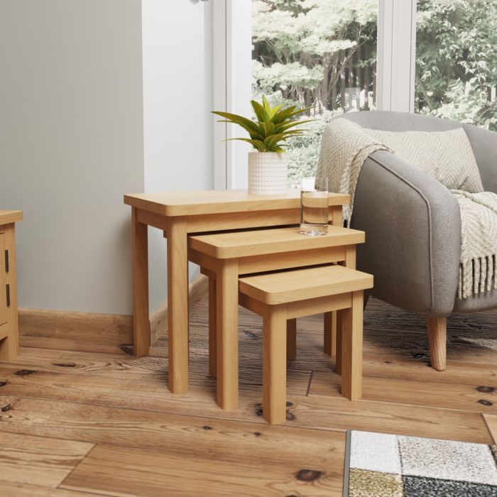 Essentials Nest Of 3 Tables in Rustic Oak