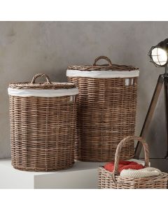 S/2 Grey Kubu Round Linen Baskets