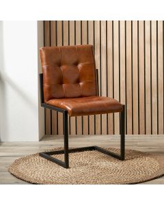 Arlo Vintage Brown Leather and Black Metal Stitched Back Chair