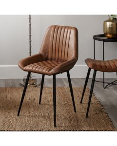 Angelo Vintage Brown Leather and Black Metal Retro Dining Chair