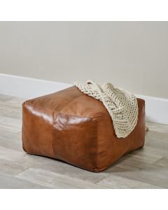 Matteo Natural Tan Leather Square Pouffe