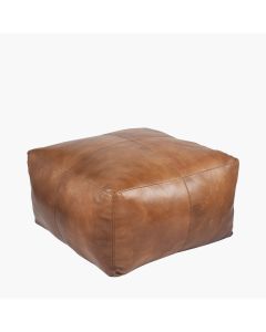 Matteo Natural Tan Leather Square Pouffe