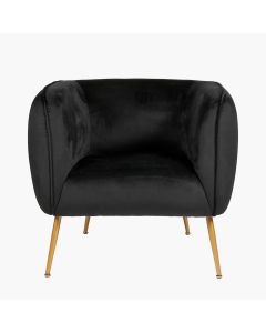 Lucca Black Velvet and Metal Armchair