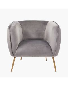 Lucca Dove Grey Velvet and Metal Armchair