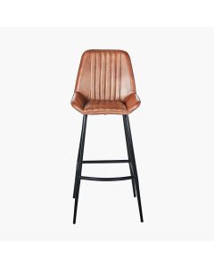 Angelo Vintage Brown Leather and Black Metal Retro Bar Stool