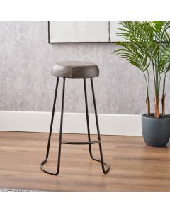 Cosimo Peppercorn Leather and Bronze Metal Bar Stool
