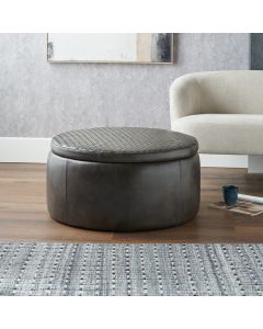 Arturo Peppercorn Leather Storage Pouffe Footstool