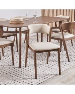Elias Natural Linen and Dark Ash Wood Curved Back Dining Chair