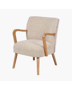 Sennori Taupe Teddy Boucle Fabric and Rubber Wood Occasional Chair
