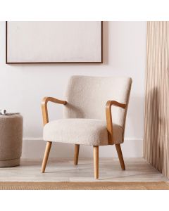 Sennori Taupe Teddy Boucle Fabric and Rubber Wood Occasional Chair