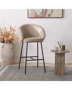 Kelsby Mocha Textured Marl Chenille and Black Metal Tub Bar Stool