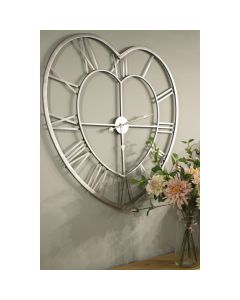 Silver Heart Skeleton Wall Clock