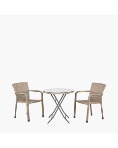 Tobs Outdoor Grey Synthetic Rattan Stackable Bistro Set