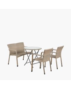 Tobs Outdoor Grey Synthetic Rattan Bench & Two Armchairs 4 Seat Set