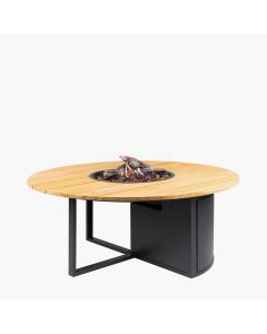 Cosiloft 120 Round Gas Fire Pit - Black and Teak