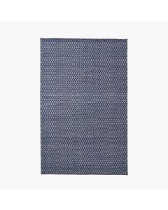 Indoor Outdoor Denim Blue and White Ikat Design Rug