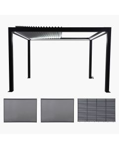 Abierto Gazebo Full Electric 3m x 4m inc LED complete with 1 x 4m Fixed Louvre Panel & 2 x 3m Electric Blinds. Installation Included