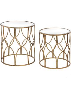 Set Of Two Lattice Detail Gold Side Tables