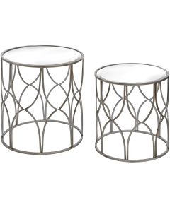 Set Of Two Lattice Detail Silver Side Table