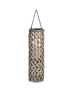 Medium Wicker Lantern with Glass Hurricane