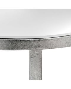 Mirrored Silver Half Moon Table With Cross Detail