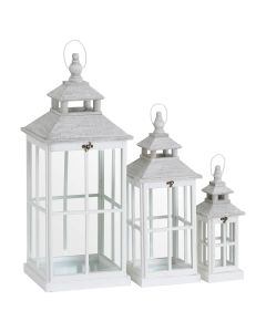 Set Of 3 White Window Style Hurricance Lanterns With Open Top